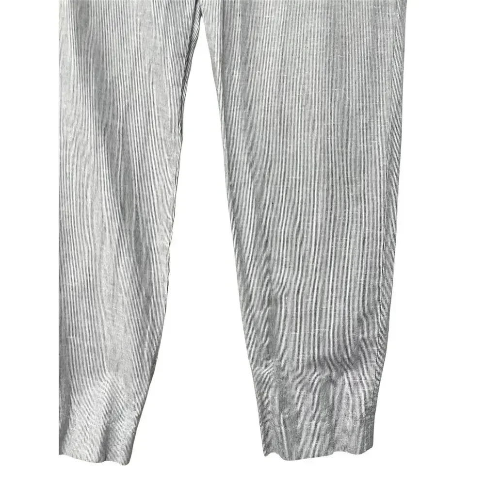J.Crew Men's Chino Pants Bowery Blue White Ticking Stripe Linen Cotton Sz 34x34